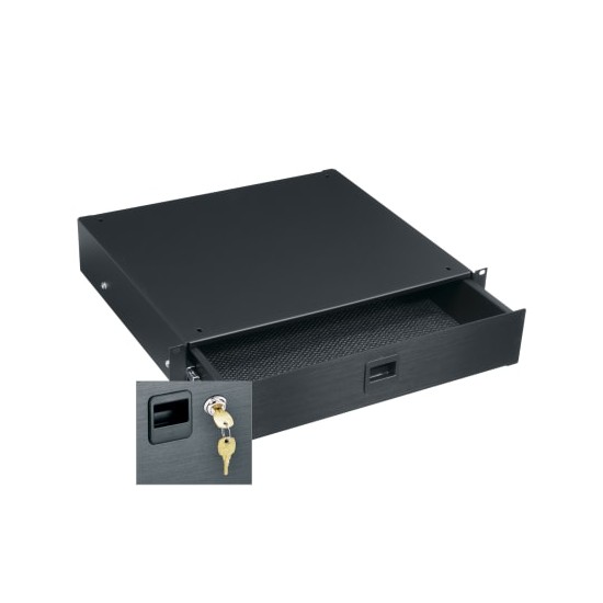 2 RU Rackmount Drawer, Black Brushed and Anodized with Lock