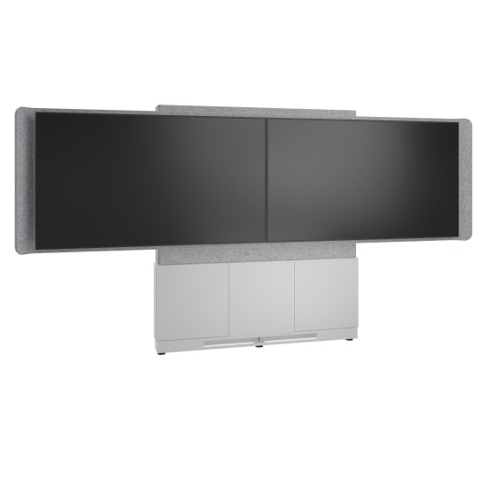 Forum™ Floor-to-Wall Mounted 66" (3 Bay) Display Stand for (2) 55" to 65" Display, Light Finish