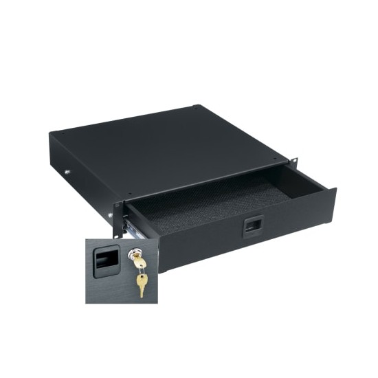 2 RU Rackmount Drawer, Textured Face with Lock