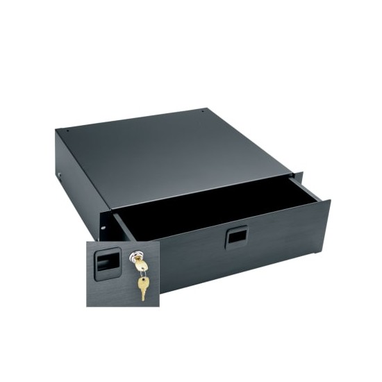 3 RU Rackmount Drawer, Black Brushed and Anodized with Lock