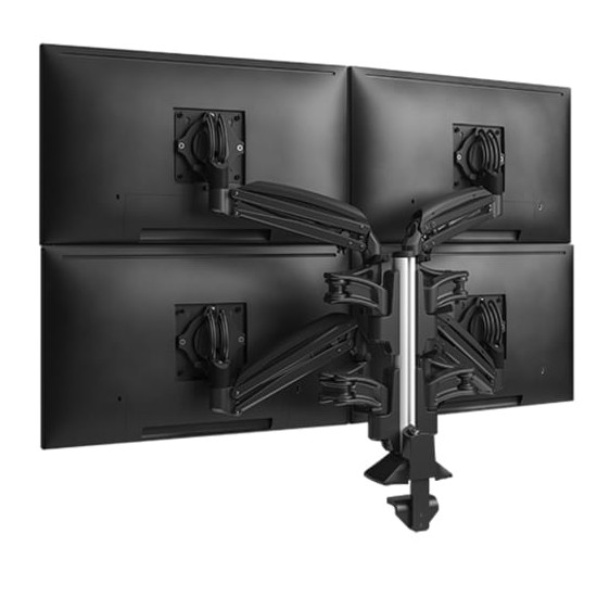 KX Low-Profile Quad Monitor Arms, Column Desk Mount, Black